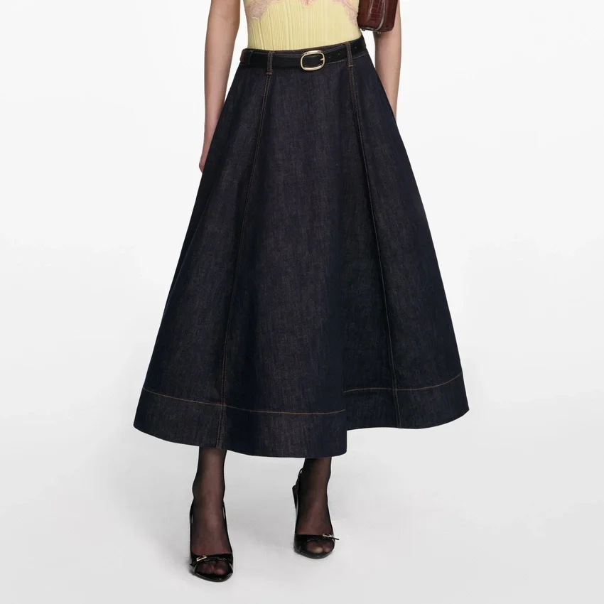 Indigo Denim Flared Midi Skirt Indigo Denim Flared Midi Skirt