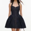 Indigo Denim Halterneck Flared Mini Dress Indigo Denim Halterneck Flared Mini Dress