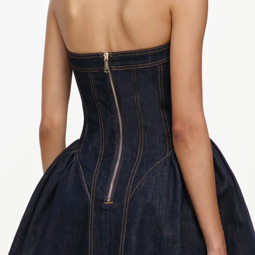 Indigo Denim Halterneck Flared Mini Dress Indigo Denim Halterneck Flared Mini Dress