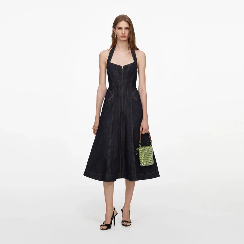 Indigo Denim Halterneck Midi Dress Indigo Denim Halterneck Midi Dress