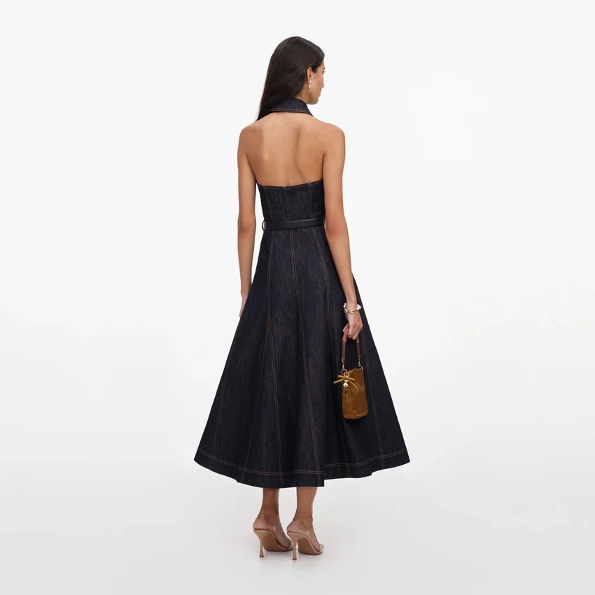 Indigo Denim Halterneck Midi Dress Indigo Denim Halterneck Midi Dress