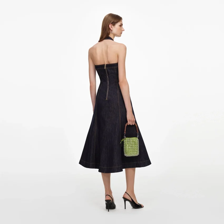 Indigo Denim Halterneck Midi Dress Indigo Denim Halterneck Midi Dress
