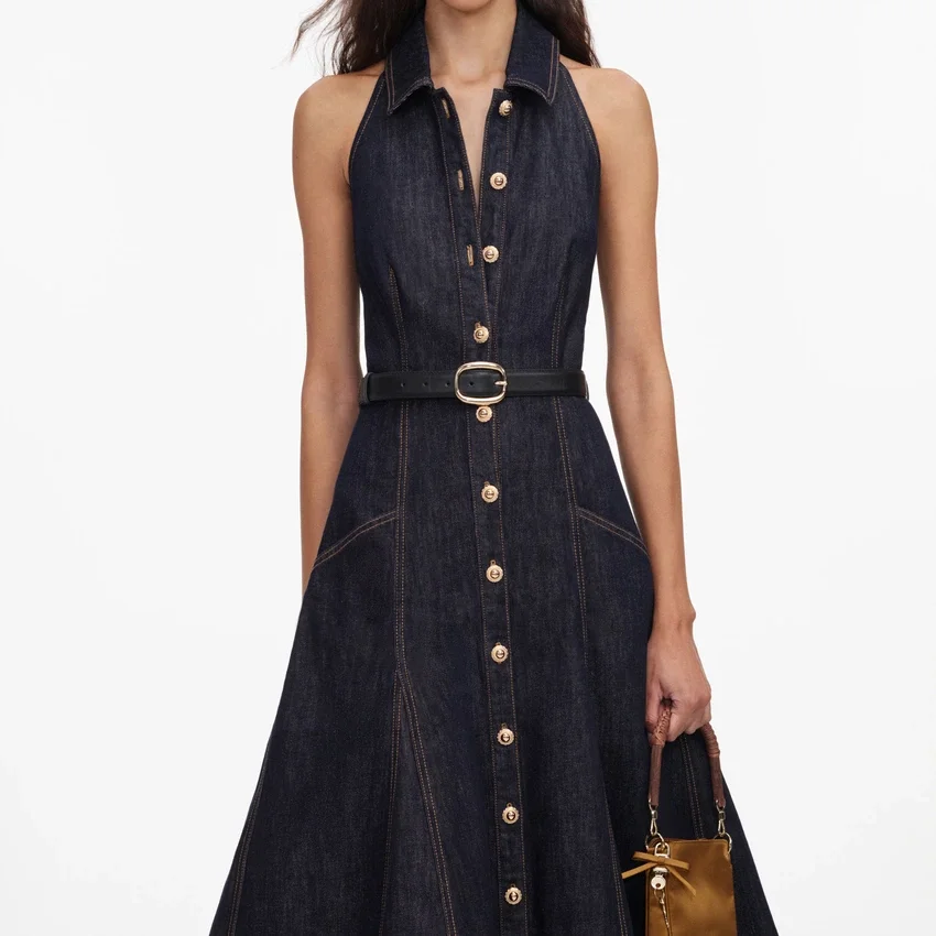 Indigo Denim Halterneck Midi Dress Indigo Denim Halterneck Midi Dress