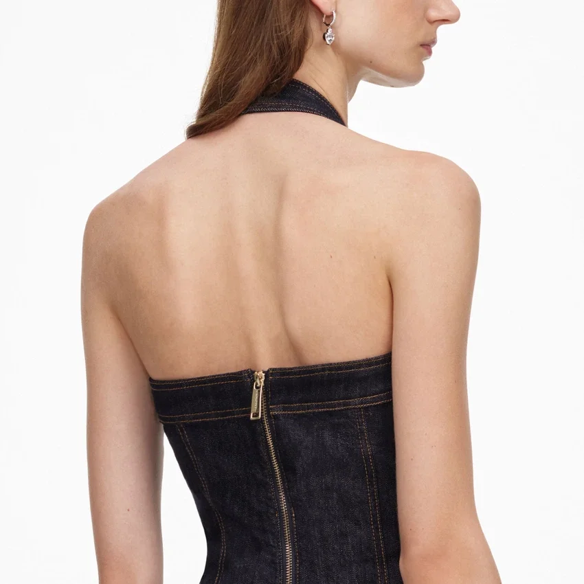 Indigo Denim Halterneck Midi Dress Indigo Denim Halterneck Midi Dress