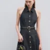 Indigo Denim Halterneck Midi Dress Indigo Denim Halterneck Midi Dress
