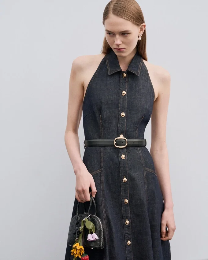 Indigo Denim Halterneck Midi Dress Indigo Denim Halterneck Midi Dress