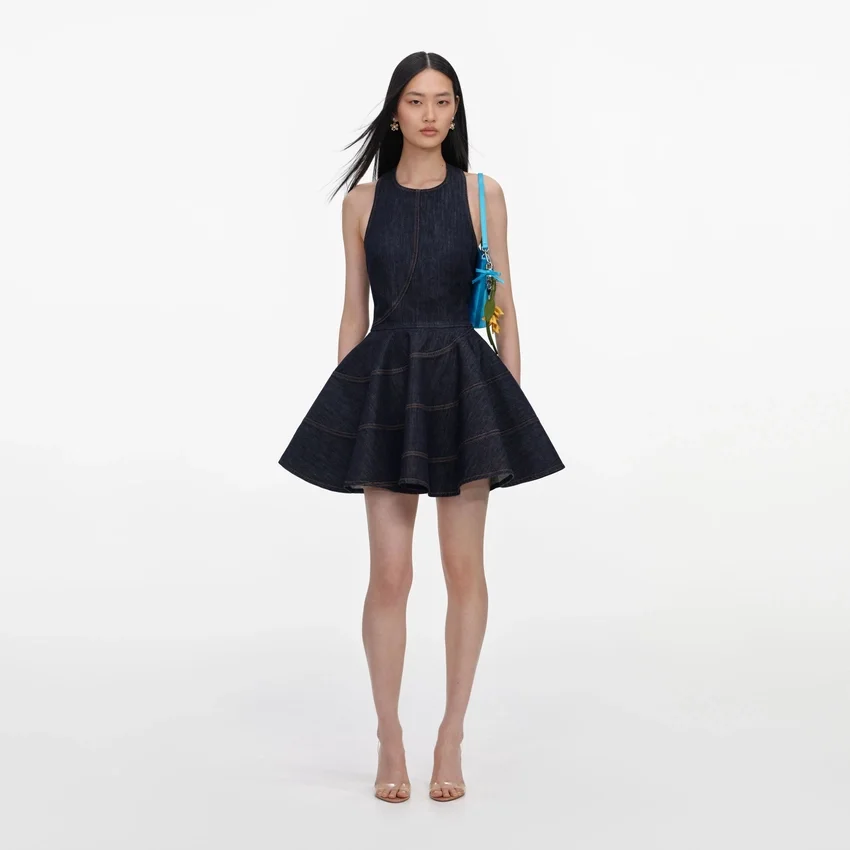 Indigo Denim Halterneck Mini Dress Indigo Denim Halterneck Mini Dress