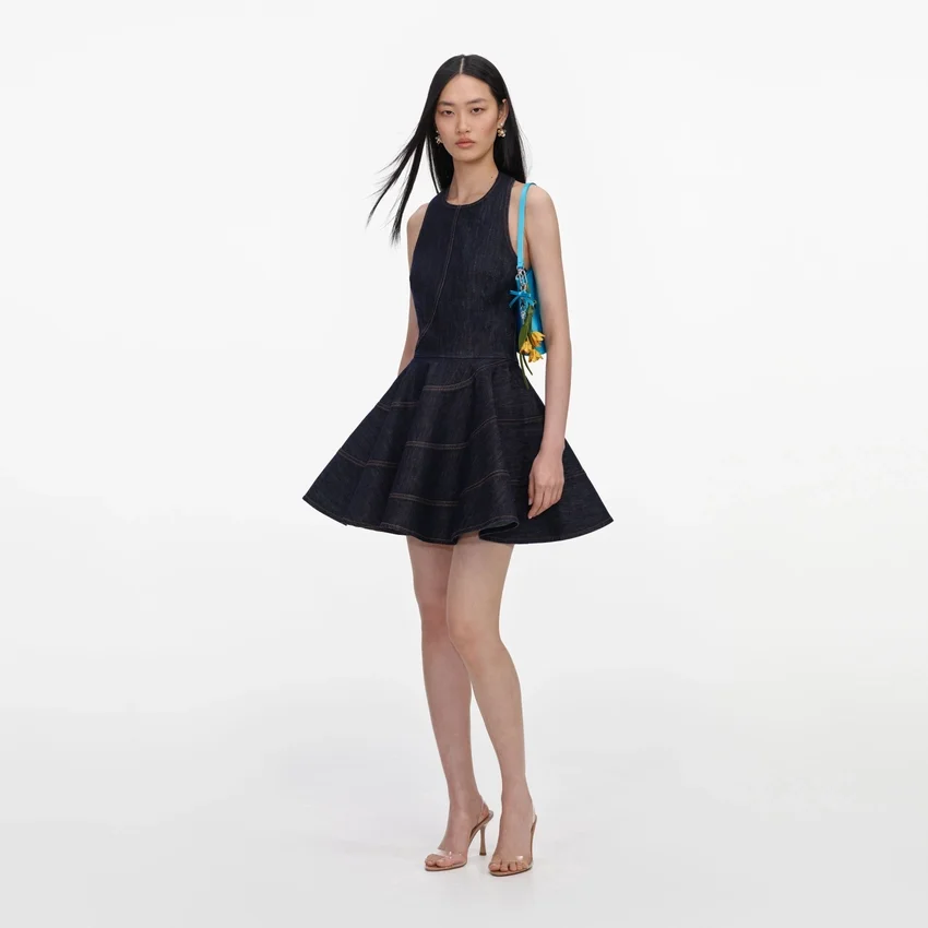 Indigo Denim Halterneck Mini Dress Indigo Denim Halterneck Mini Dress
