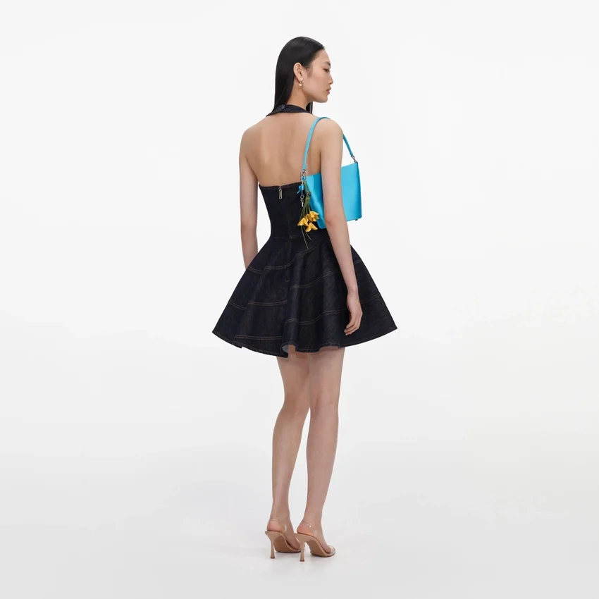 Indigo Denim Halterneck Mini Dress Indigo Denim Halterneck Mini Dress