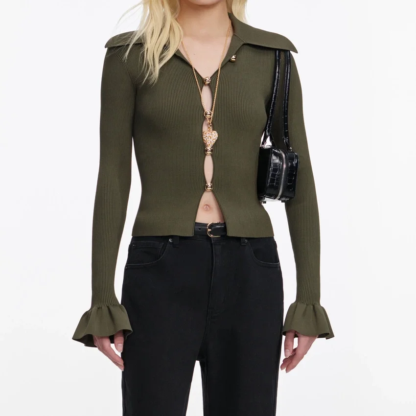 Khaki Button Down Knit Top Khaki Button Down Knit Top