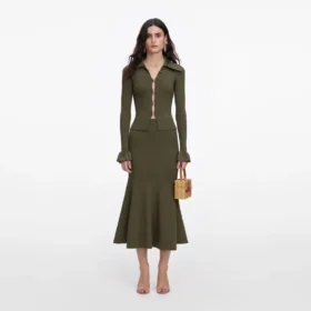 Khaki Knit Midi Skirt