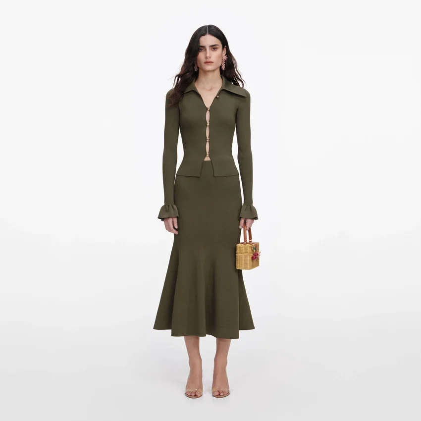 Khaki Knit Midi Skirt Khaki Knit Midi Skirt