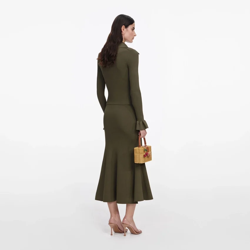 Khaki Knit Midi Skirt Khaki Knit Midi Skirt