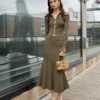 Khaki Knit Midi Skirt Khaki Knit Midi Skirt
