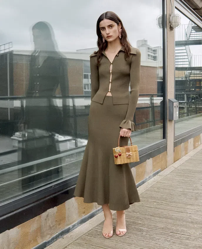 Khaki Knit Midi Skirt Khaki Knit Midi Skirt