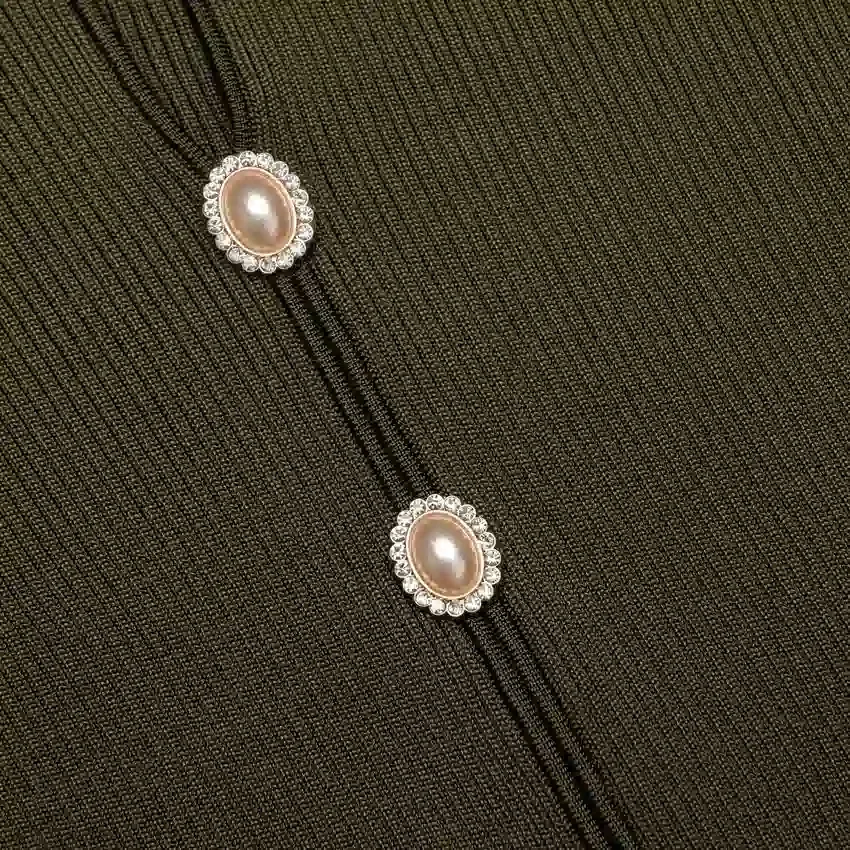 Khaki Pointelle Knit Midi Dress Khaki Pointelle Knit Midi Dress