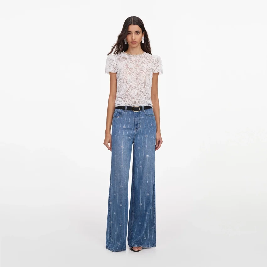 Light Blue Rhinestone Stripe Denim Jeans Light Blue Rhinestone Stripe Denim Jeans