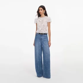 Light Blue Rhinestone Stripe Denim Jeans Light Blue Rhinestone Stripe Denim Jeans