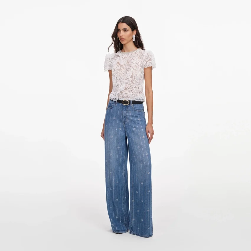 Light Blue Rhinestone Stripe Denim Jeans Light Blue Rhinestone Stripe Denim Jeans