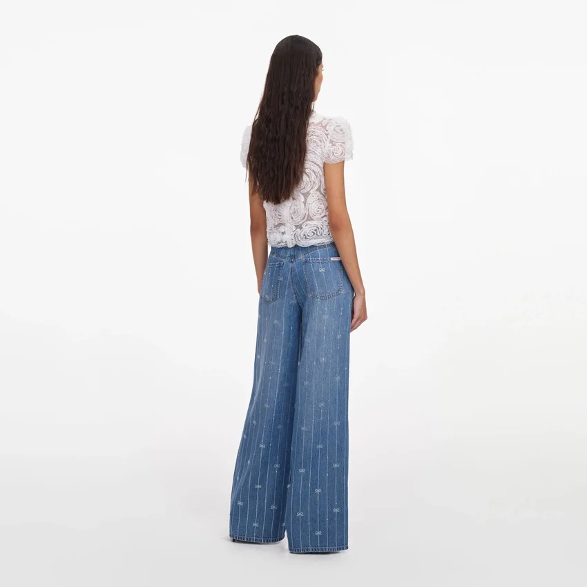 Light Blue Rhinestone Stripe Denim Jeans Light Blue Rhinestone Stripe Denim Jeans
