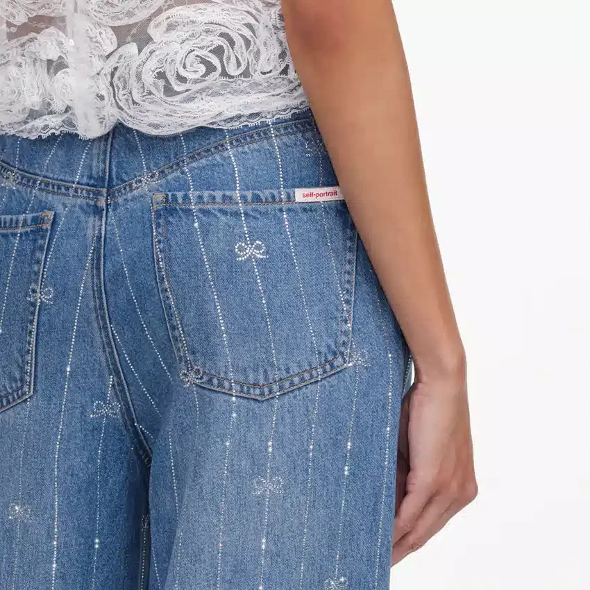 Light Blue Rhinestone Stripe Denim Jeans Light Blue Rhinestone Stripe Denim Jeans