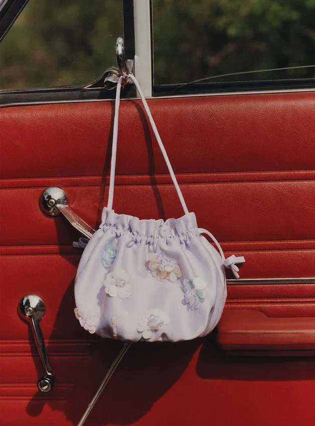 Lilac Flower Embellished Pouch Bag Lilac Flower Embellished Pouch Bag