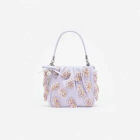 Lilac Satin Floral Beaded Tote Bag