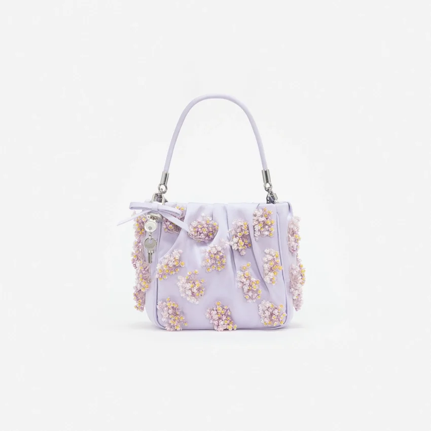 Lilac Satin Floral Beaded Tote Bag Lilac Satin Floral Beaded Tote Bag