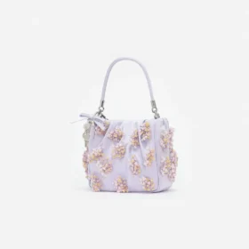 Lilac Satin Floral Beaded Tote Bag