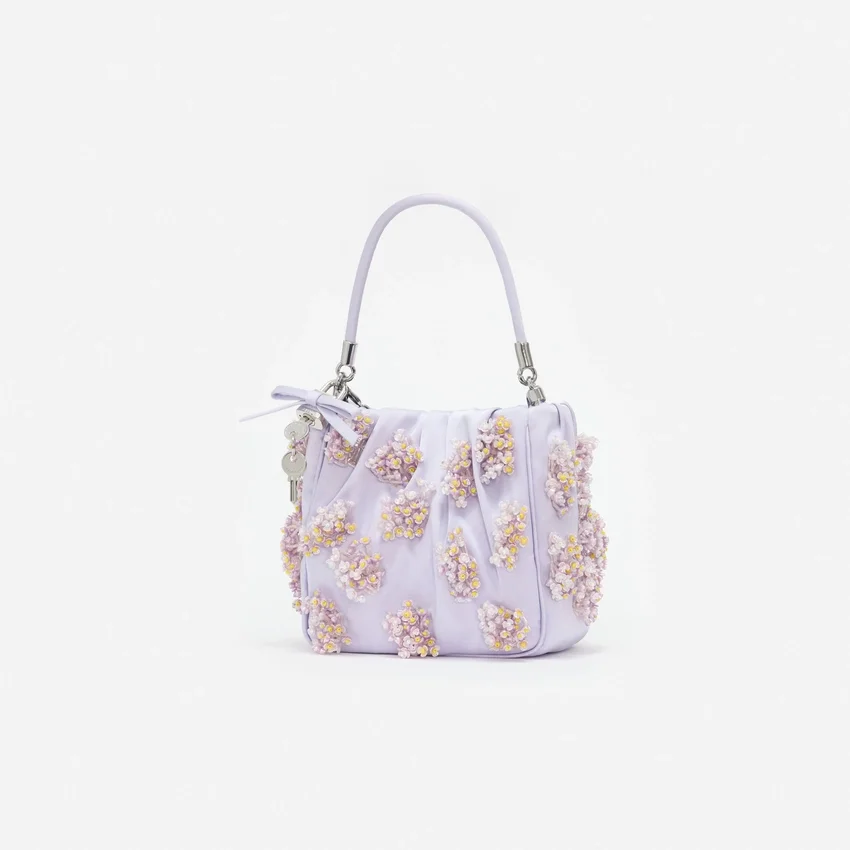 Lilac Satin Floral Beaded Tote Bag Lilac Satin Floral Beaded Tote Bag