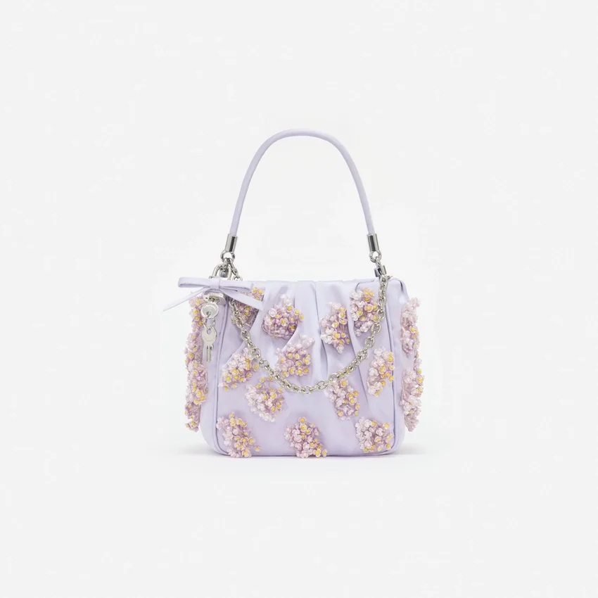 Lilac Satin Floral Beaded Tote Bag Lilac Satin Floral Beaded Tote Bag