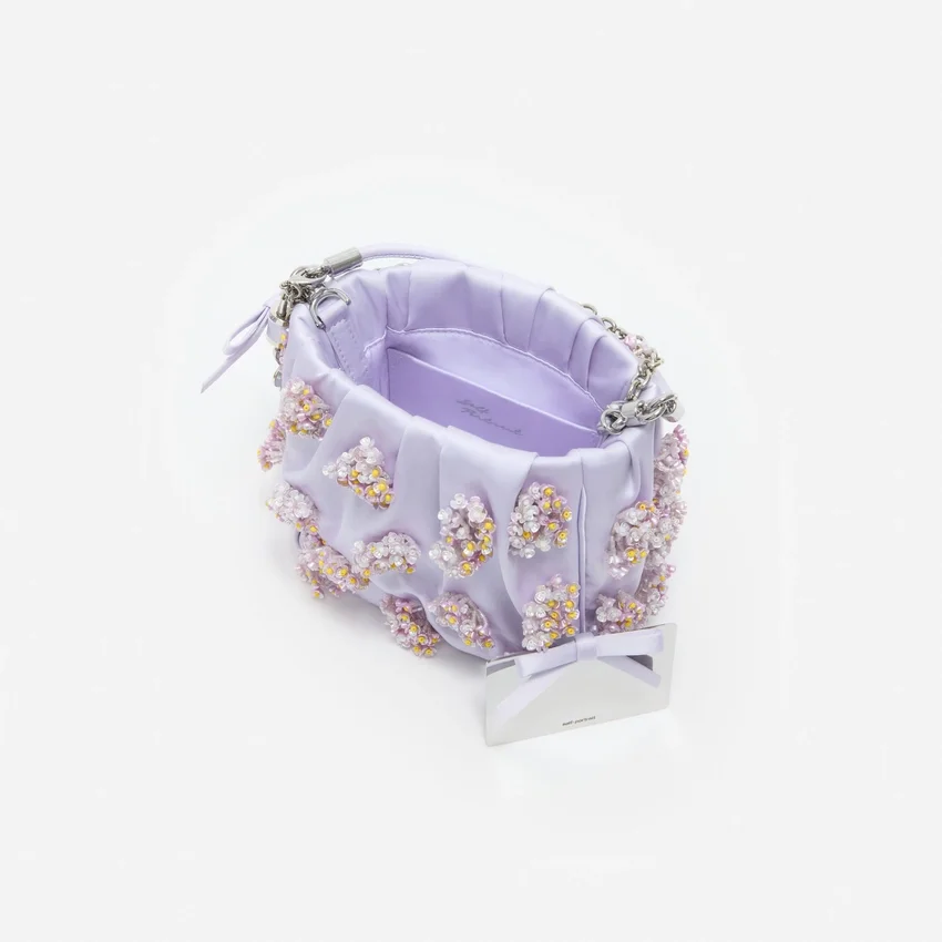 Lilac Satin Floral Beaded Tote Bag Lilac Satin Floral Beaded Tote Bag