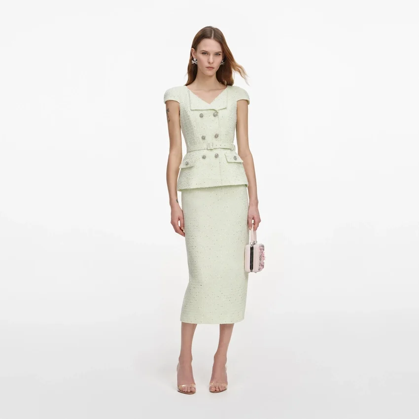 Lime Boucle Midi Dress Lime Boucle Midi Dress