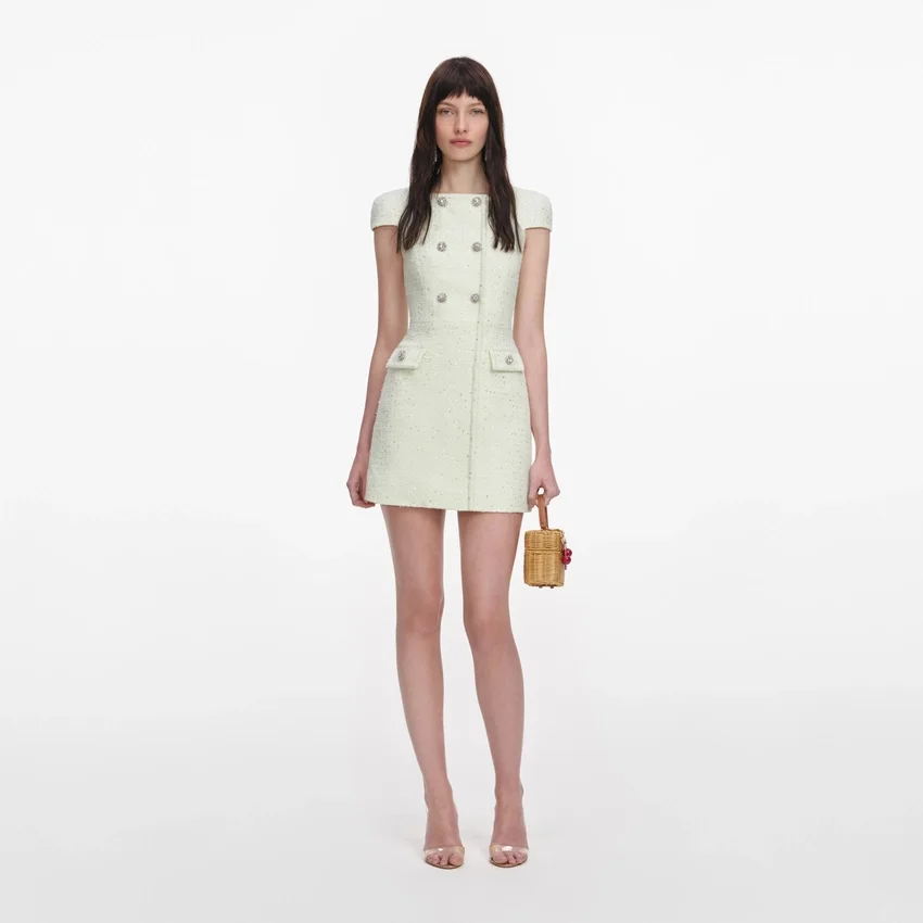 Lime Boucle Mini Dress Lime Boucle Mini Dress