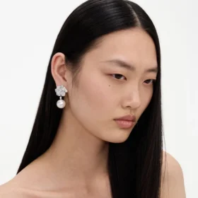 Mini Crystal Flower Pearl Earrings