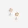 Mini Gold Crystal Flower Pearl Earrings Mini Gold Crystal Flower Pearl Earrings
