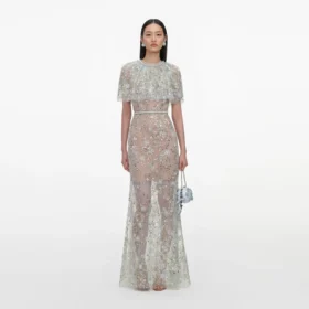 Mint Embellished Cape Maxi Dress
