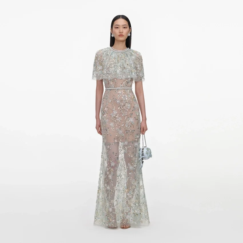Mint Embellished Cape Maxi Dress Mint Embellished Cape Maxi Dress