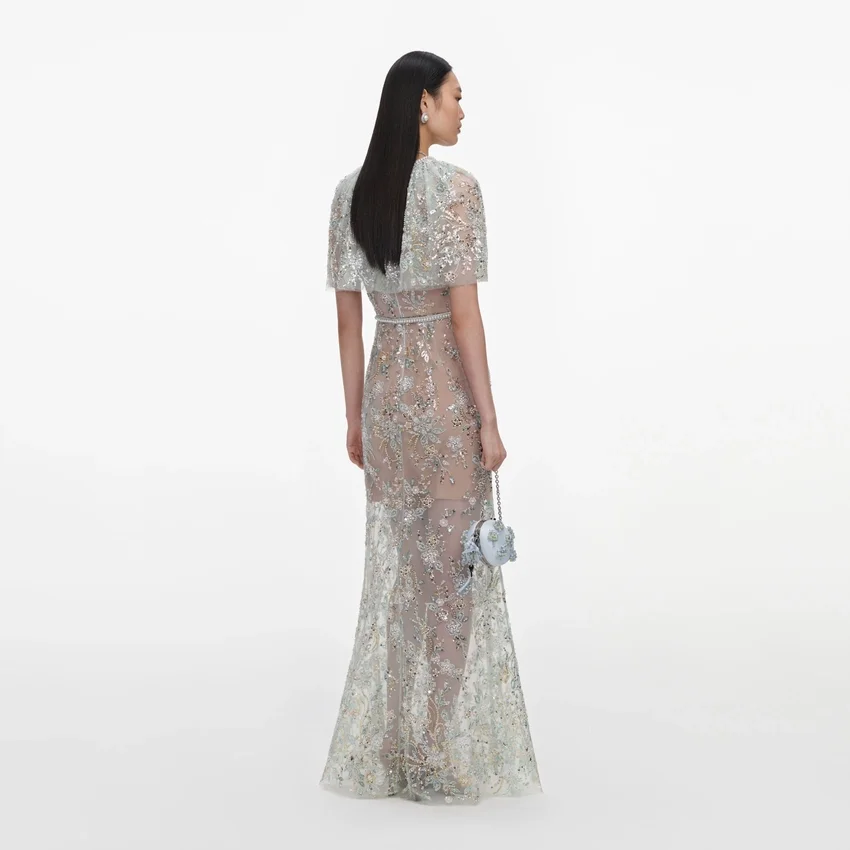 Mint Embellished Cape Maxi Dress Mint Embellished Cape Maxi Dress