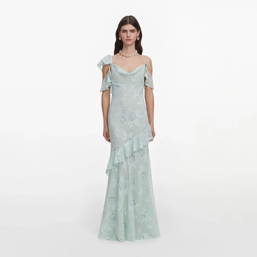 Mint Embroidered Georgette Maxi Dress Mint Embroidered Georgette Maxi Dress