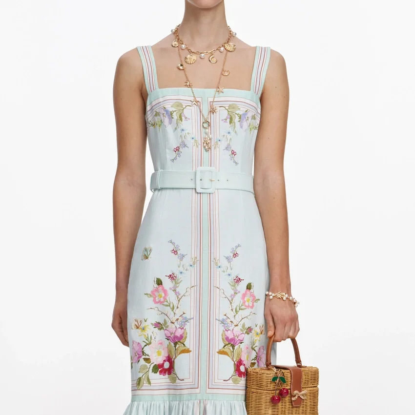 Mint Floral Linen Midi Dress Mint Floral Linen Midi Dress