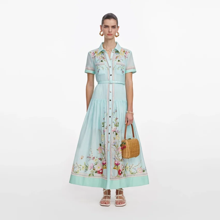 Mint Floral Organza Midi Dress Mint Floral Organza Midi Dress