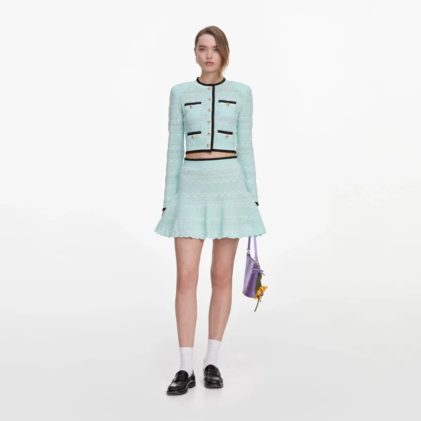 Mint Pointelle Knit Mini Skirt Mint Pointelle Knit Mini Skirt