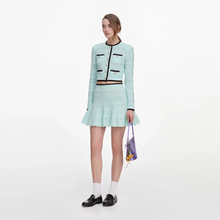Mint Pointelle Knit Mini Skirt Mint Pointelle Knit Mini Skirt