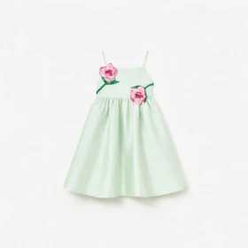 Mint Taffeta 3D Flower Dress