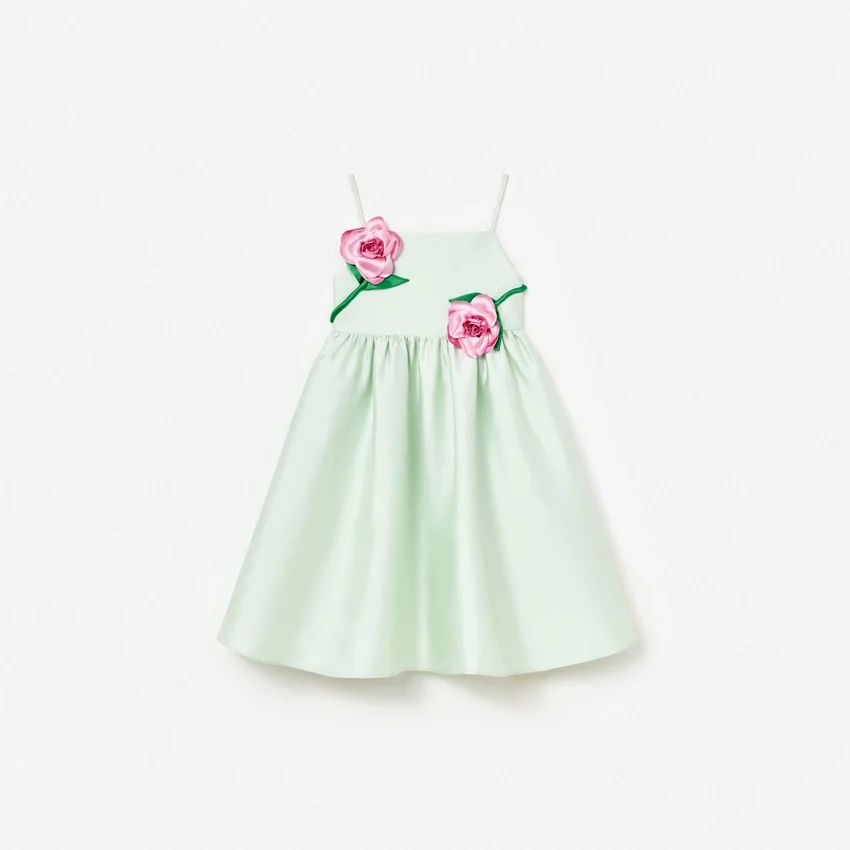 Mint Taffeta 3D Flower Dress Mint Taffeta 3D Flower Dress