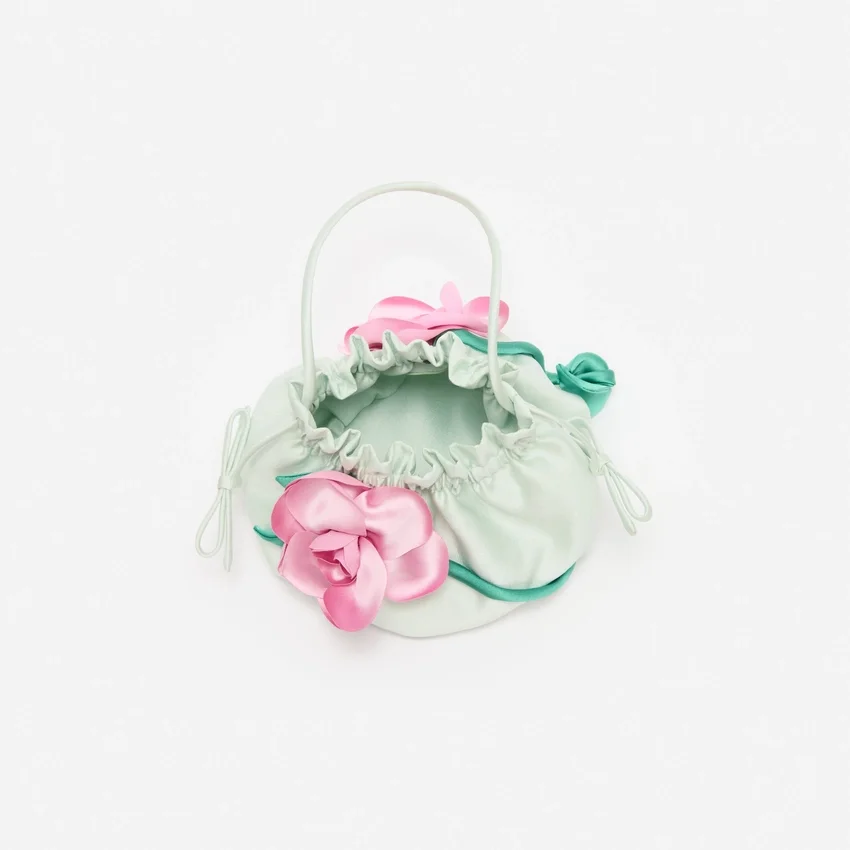 Mint Taffeta 3D Flower Pouch Bag Mint Taffeta 3D Flower Pouch Bag