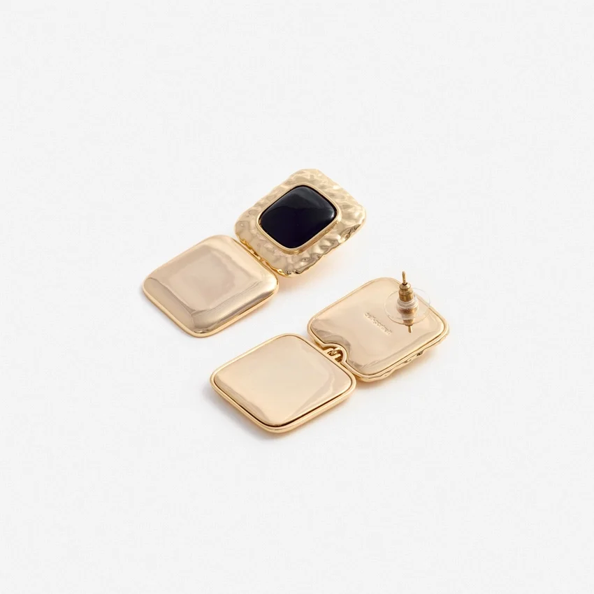 Mottled Gold Black Tiered Earrings Mottled Gold Black Tiered Earrings