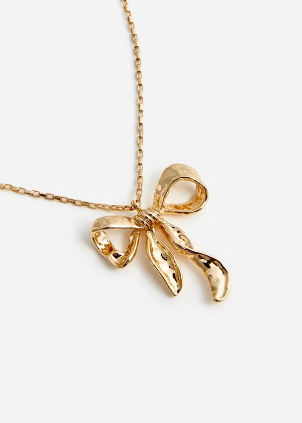 Mottled Gold Bow Pendant Necklace Mottled Gold Bow Pendant Necklace