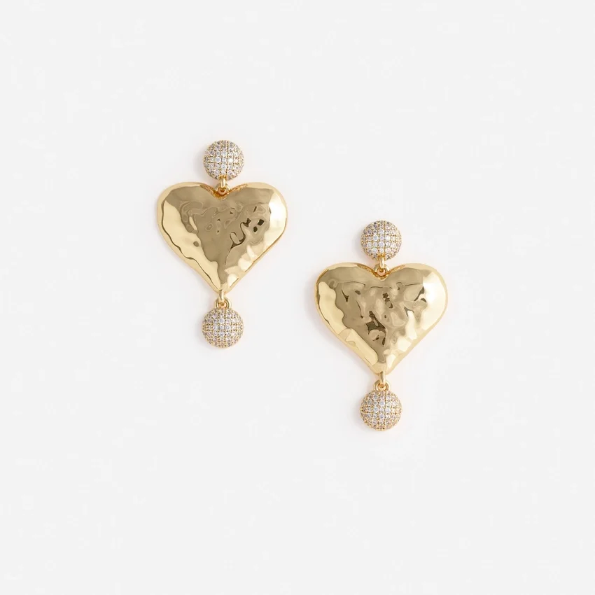 Mottled Gold Heart Crystal Earring Mottled Gold Heart Crystal Earring